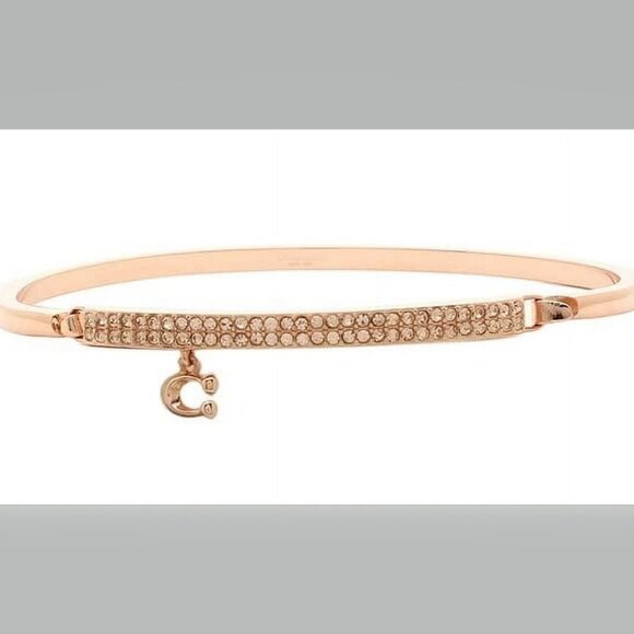 Coach Signature “C” Pave Bar Hinged Bangle Bracelet Rose Gold NWT - Picture 2 of 7